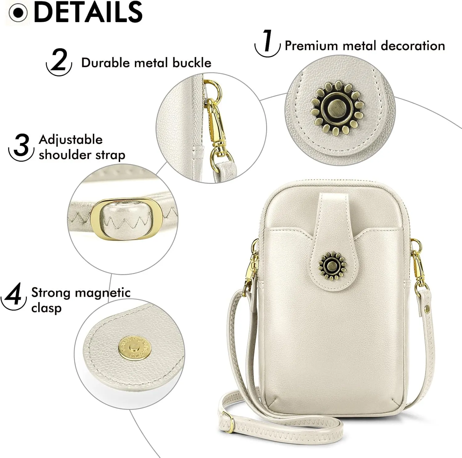 RONSIN Leather Small Crossbody Purse for Women Cell Phone Bag Holder Wallet Purse Travel Pouch Adjustable Strap