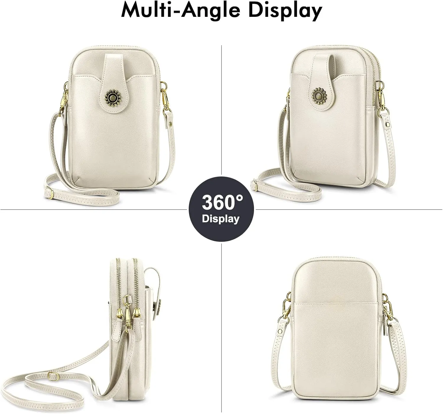 RONSIN Leather Small Crossbody Purse for Women Cell Phone Bag Holder Wallet Purse Travel Pouch Adjustable Strap