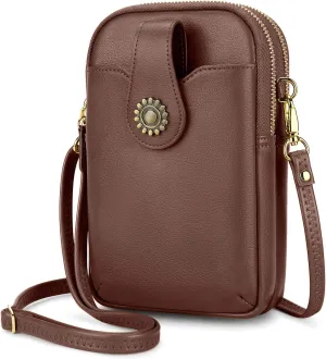 RONSIN Leather Small Crossbody Purse for Women Cell Phone Bag Holder Wallet Purse Travel Pouch Adjustable Strap