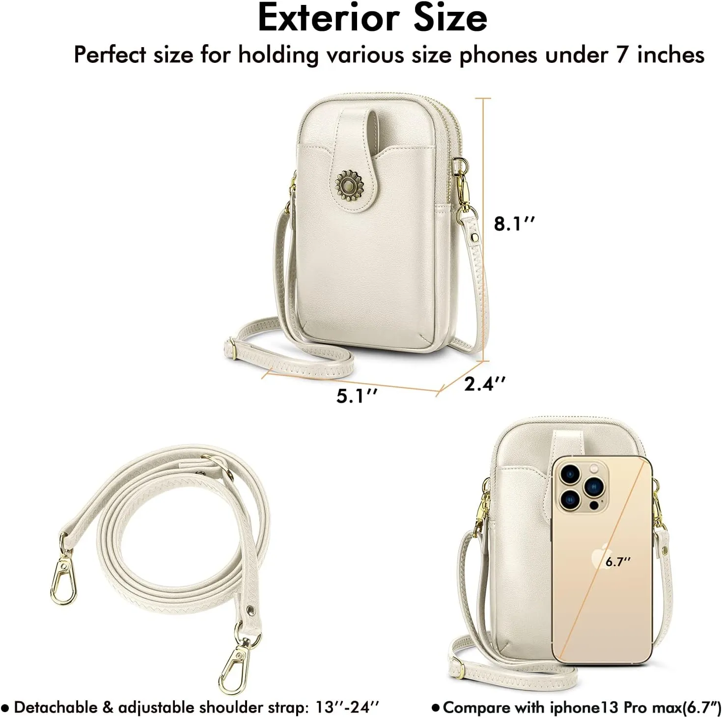 RONSIN Leather Small Crossbody Purse for Women Cell Phone Bag Holder Wallet Purse Travel Pouch Adjustable Strap