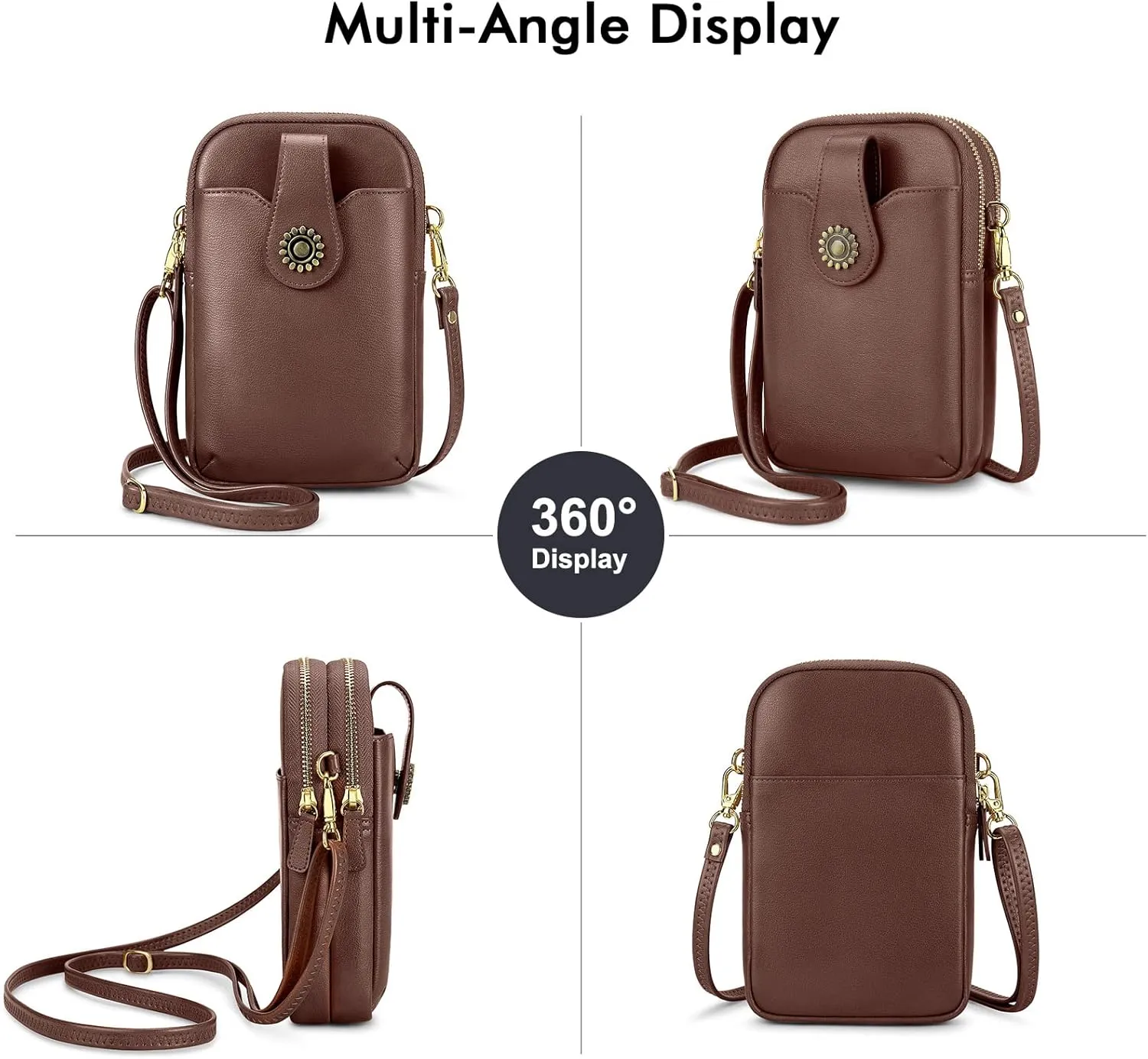 RONSIN Leather Small Crossbody Purse for Women Cell Phone Bag Holder Wallet Purse Travel Pouch Adjustable Strap