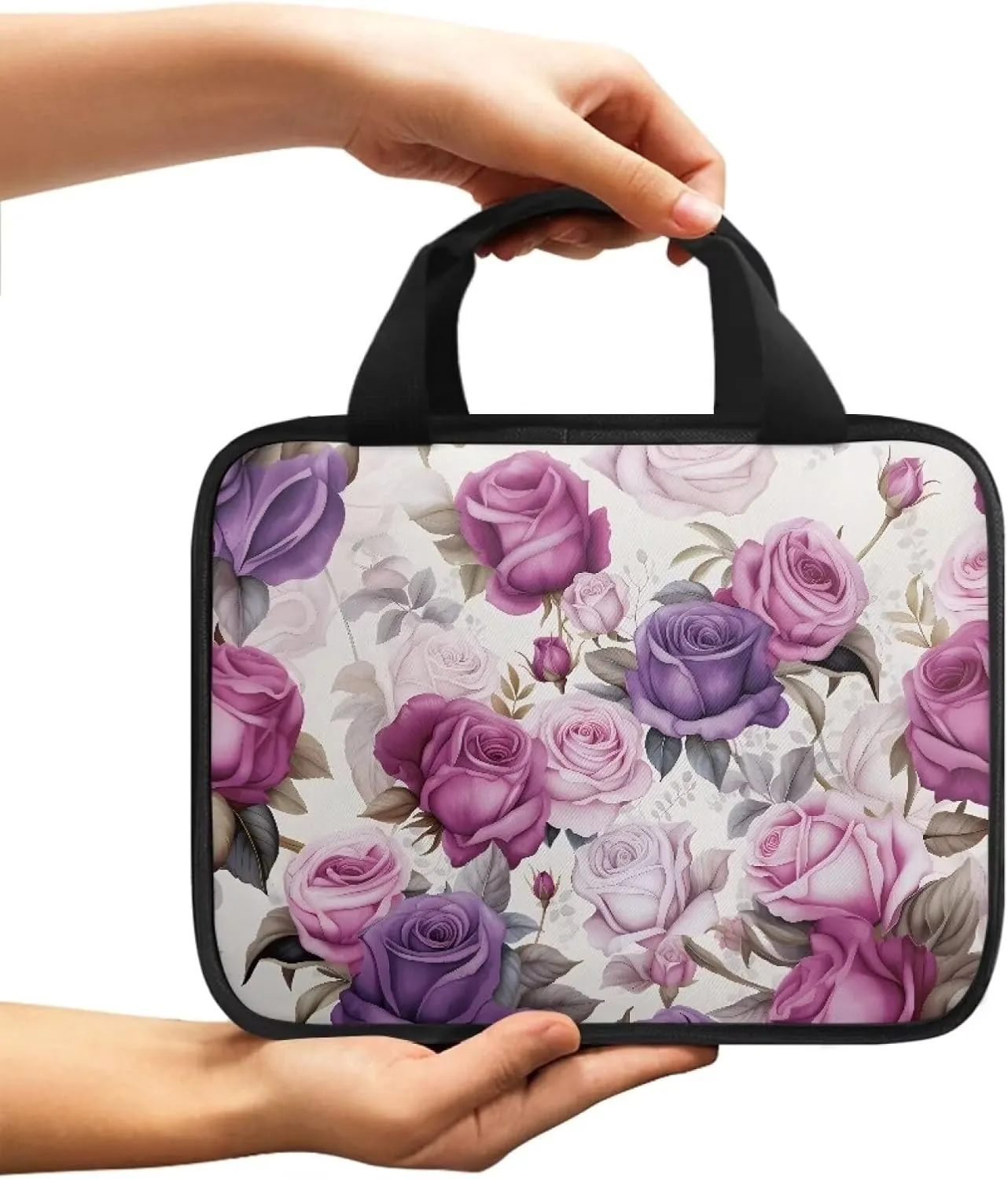 Roses Print Bible Tote Bag Bible Protective Case for Women,Aesthetic Church Tote Bag Bible Crossbody Bag with Handle,Floral Bible Bag with Zippered Pocket,Mother's Day Gift