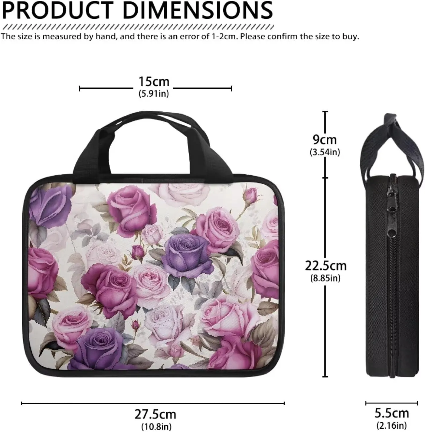 Roses Print Bible Tote Bag Bible Protective Case for Women,Aesthetic Church Tote Bag Bible Crossbody Bag with Handle,Floral Bible Bag with Zippered Pocket,Mother's Day Gift