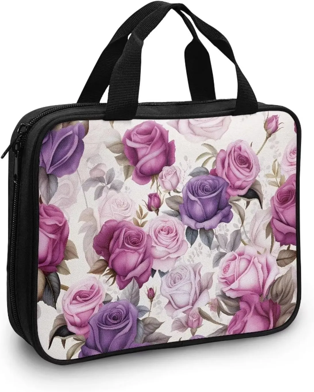 Roses Print Bible Tote Bag Bible Protective Case for Women,Aesthetic Church Tote Bag Bible Crossbody Bag with Handle,Floral Bible Bag with Zippered Pocket,Mother's Day Gift