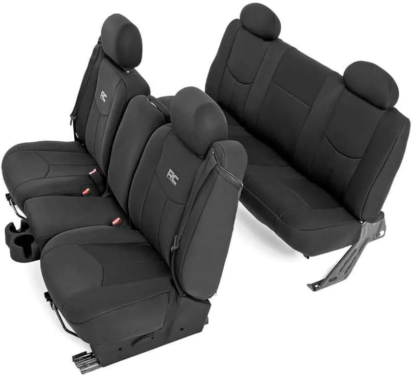 Rough Country Neoprene Seat Covers for Chevy Silverado & GMC Sierra 1500 (1999-2006 & Classic) - Waterproof & UV Resistant, Foam Padded, Front & Rear Seat Cover Set
