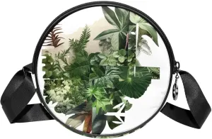 Round Crossbody Purse for Women, Shoulder Bag, Jungle Pattern Botany Leaves
