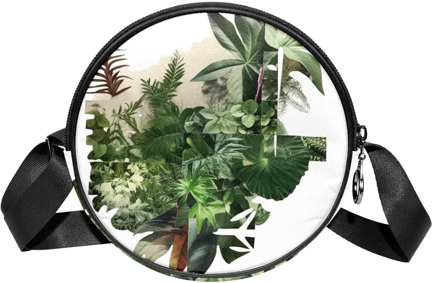 Round Crossbody Purse for Women, Shoulder Bag, Jungle Pattern Botany Leaves