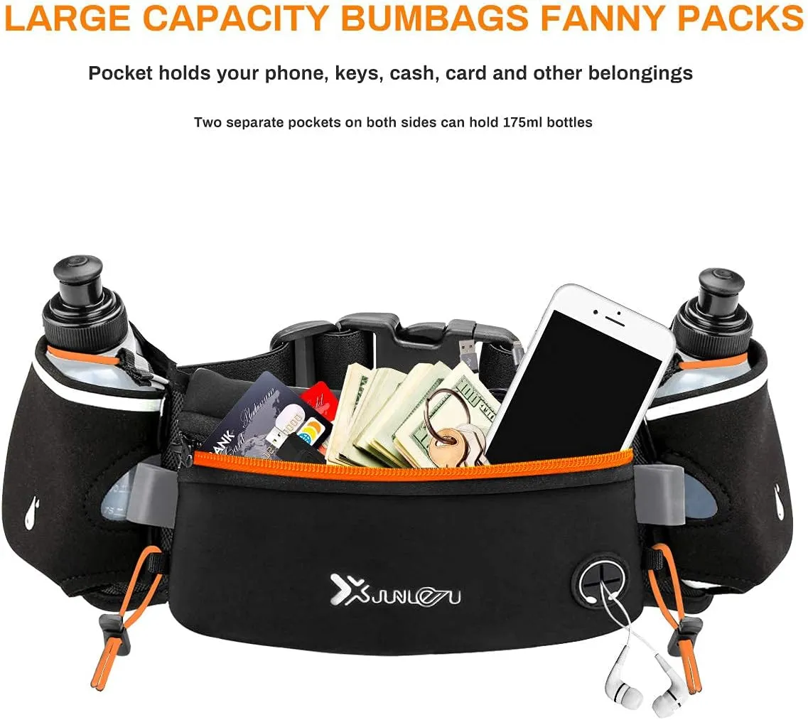 Running Belt with Water Bottles(2 x 175ML), Hydration Belt Waterproof Waist Pack Bag Fits iPhones Adjustable Sports Waist Pouch for Marathon Running Hiking Cycling,Orange