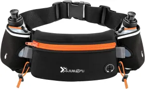 Running Belt with Water Bottles(2 x 175ML), Hydration Belt Waterproof Waist Pack Bag Fits iPhones Adjustable Sports Waist Pouch for Marathon Running Hiking Cycling,Orange