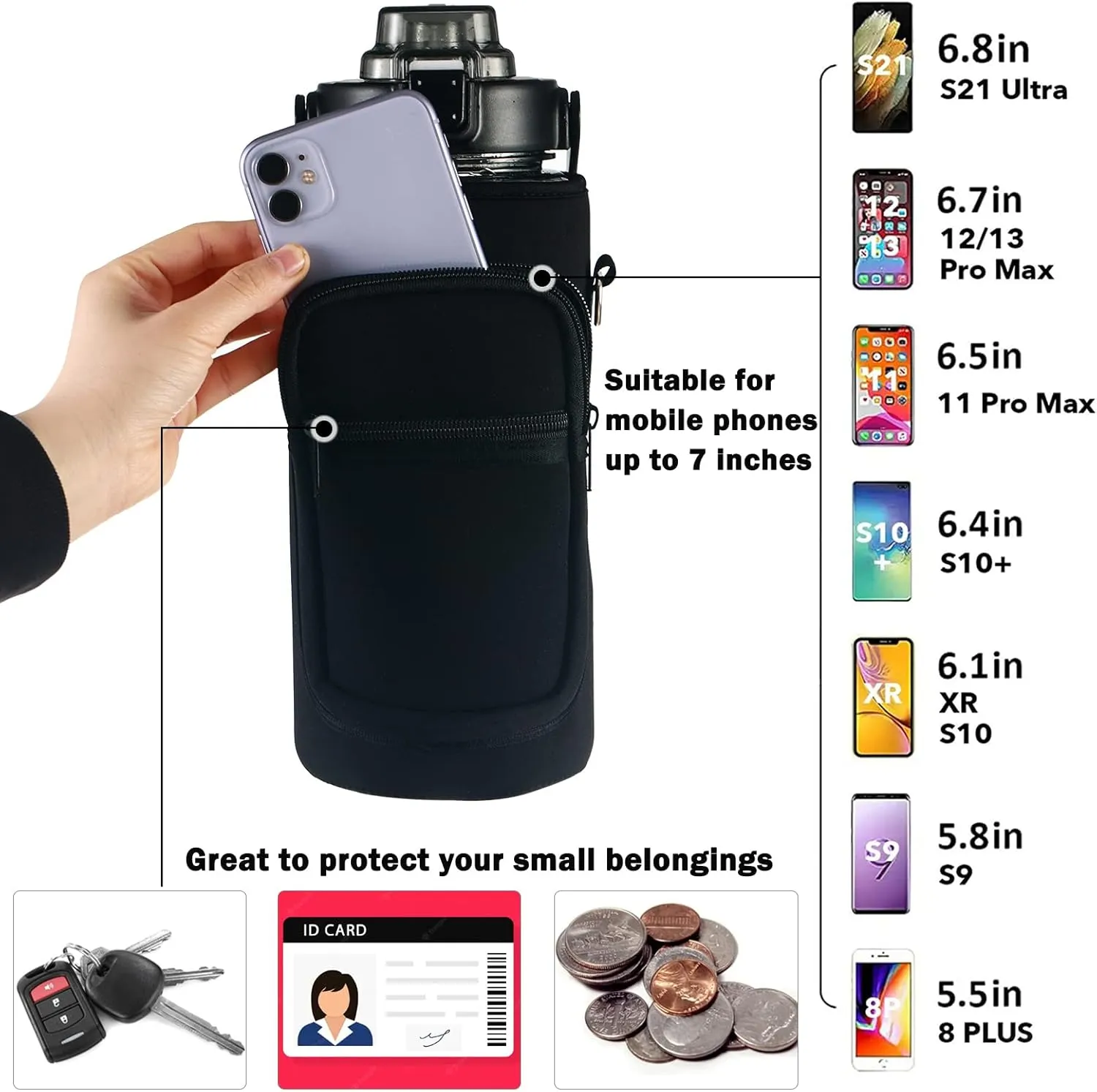 RYI Half Gallon Water Bottle with Sleeve & Strap 64 OZ Motivational Water Bottles with Straw Large Wide Mouth Water Jug with Time Marker for Fitness, Gym and Outdoor Sports, Leak-proof & BPA Free
