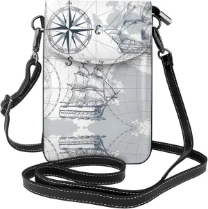 Sailboat Map Small Crossbody Bags, Printed Cell Phone Purse with Card Slots, Shoulder Handbag with Strap