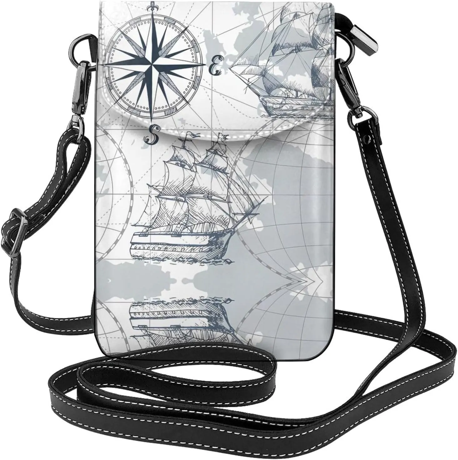 Sailboat Map Small Crossbody Bags, Printed Cell Phone Purse with Card Slots, Shoulder Handbag with Strap