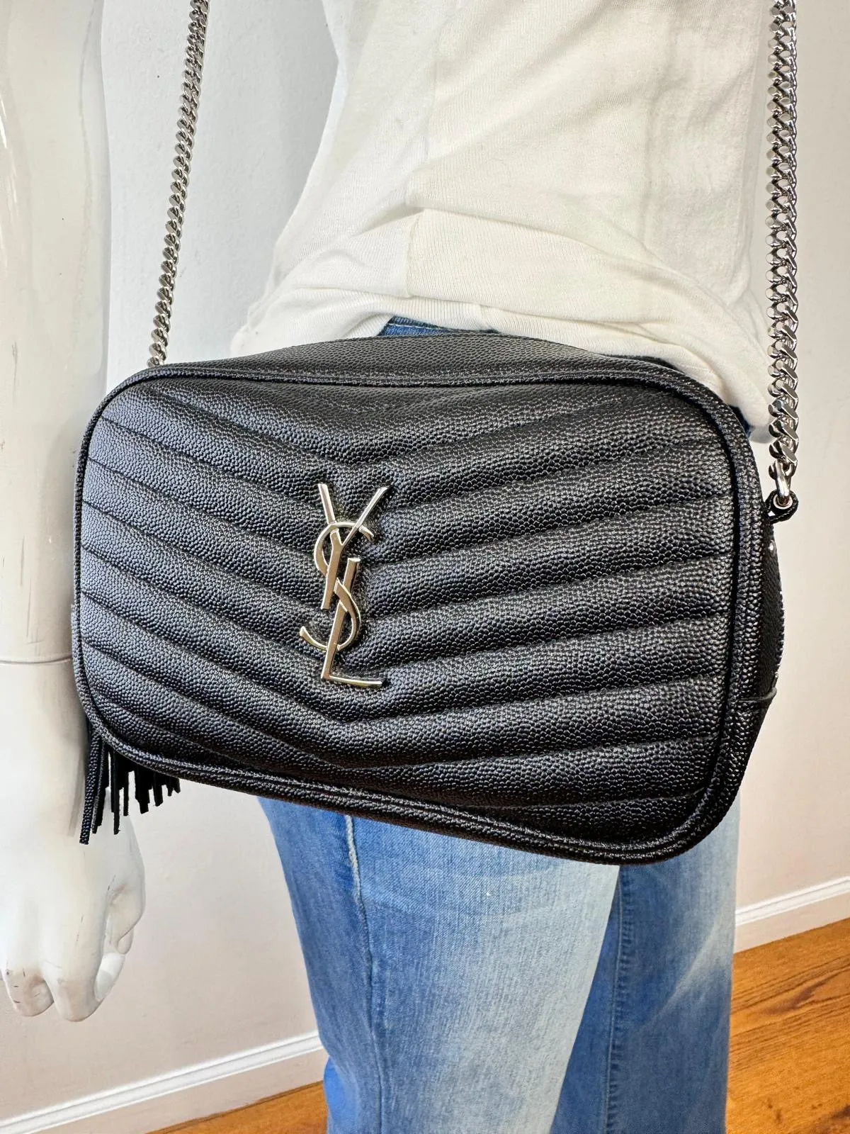 SAINT LAURENT GRAIN DE POUDRE MINI LOU CAMERA BAG