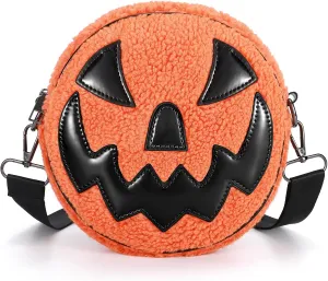 SANSTHS Fleece Halloween Pumpkin Purse Pumpkin Shoulder Bag Crossbody Bag for Women