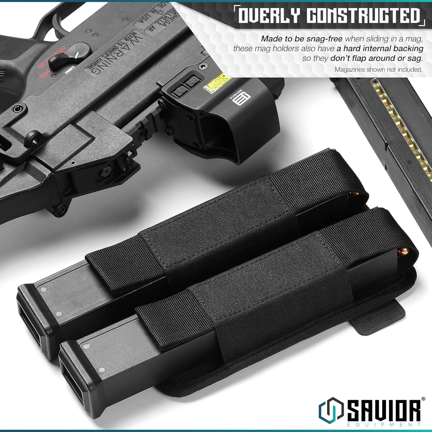 Savior Equipment Tactical Double Pistol Extended Open-Top Mag Pouch Holder Handgun Magazine Storage, Elastic Band to Hold Tight, Hook-Backed Panel