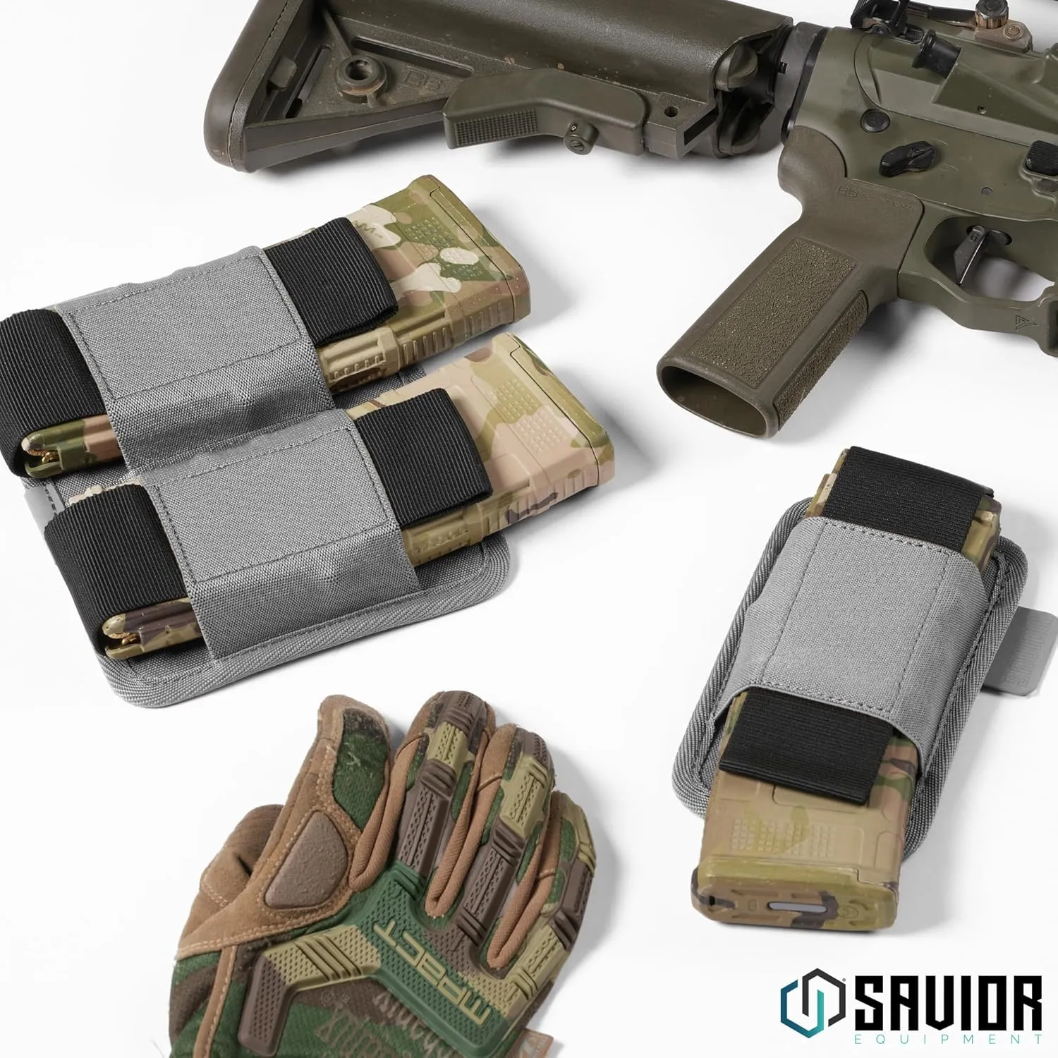 Savior Equipment Tactical Rifle Mag Pouch 5.56mm 7.62mm Carbine Softshell Mags Holder Storage Universal Magazine Carrier, Elastic Band to Hold Tight, Hook-Backed Panel
