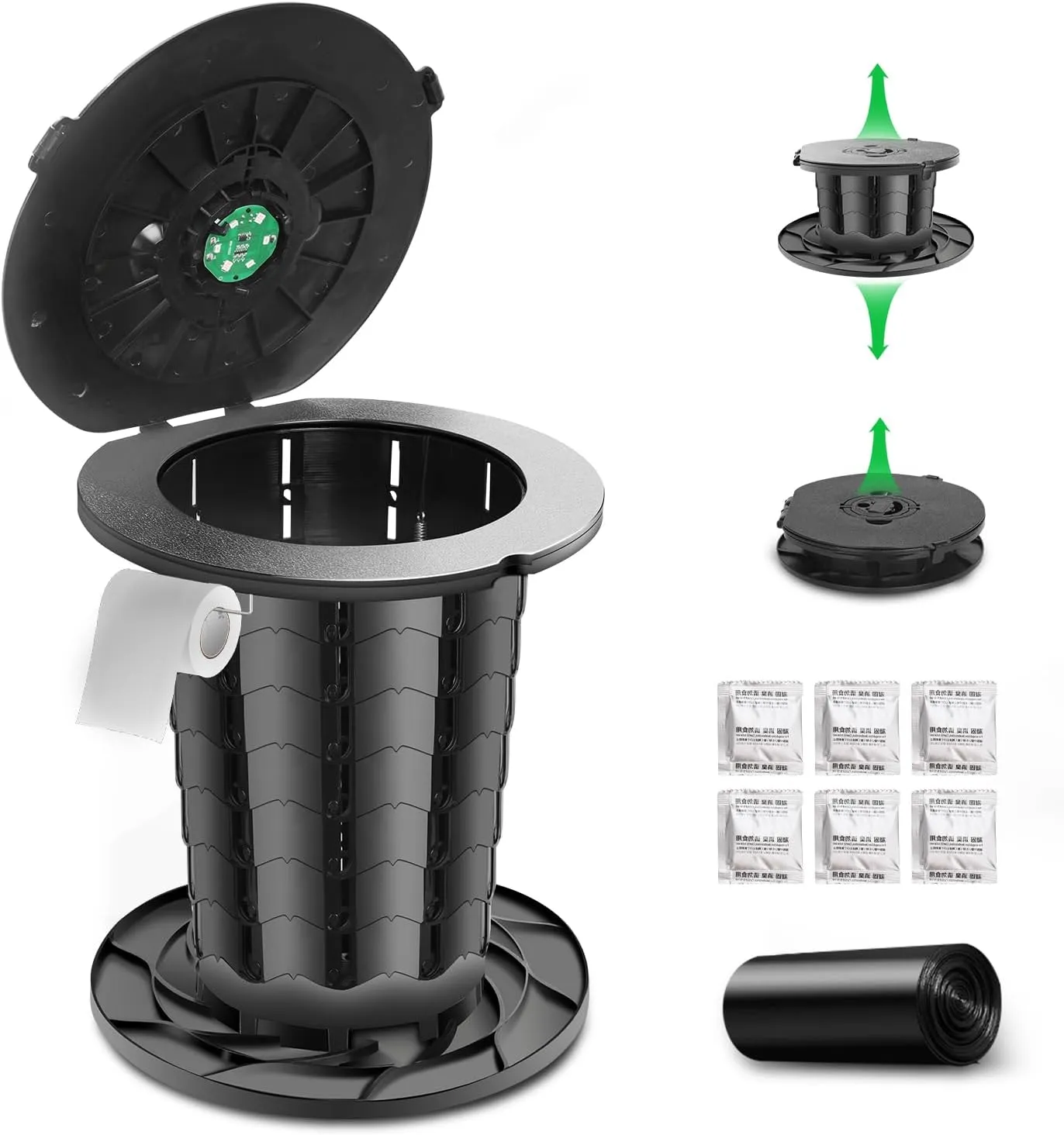 Sckee Retractable Portable Camping Toilet for Adults & Kids,13'' Portable Potty with Lid & Paper Holder, Foldable Design for Hiking, Car Travel, Truck, RV, Boating, Road Trips & Outdoor Use