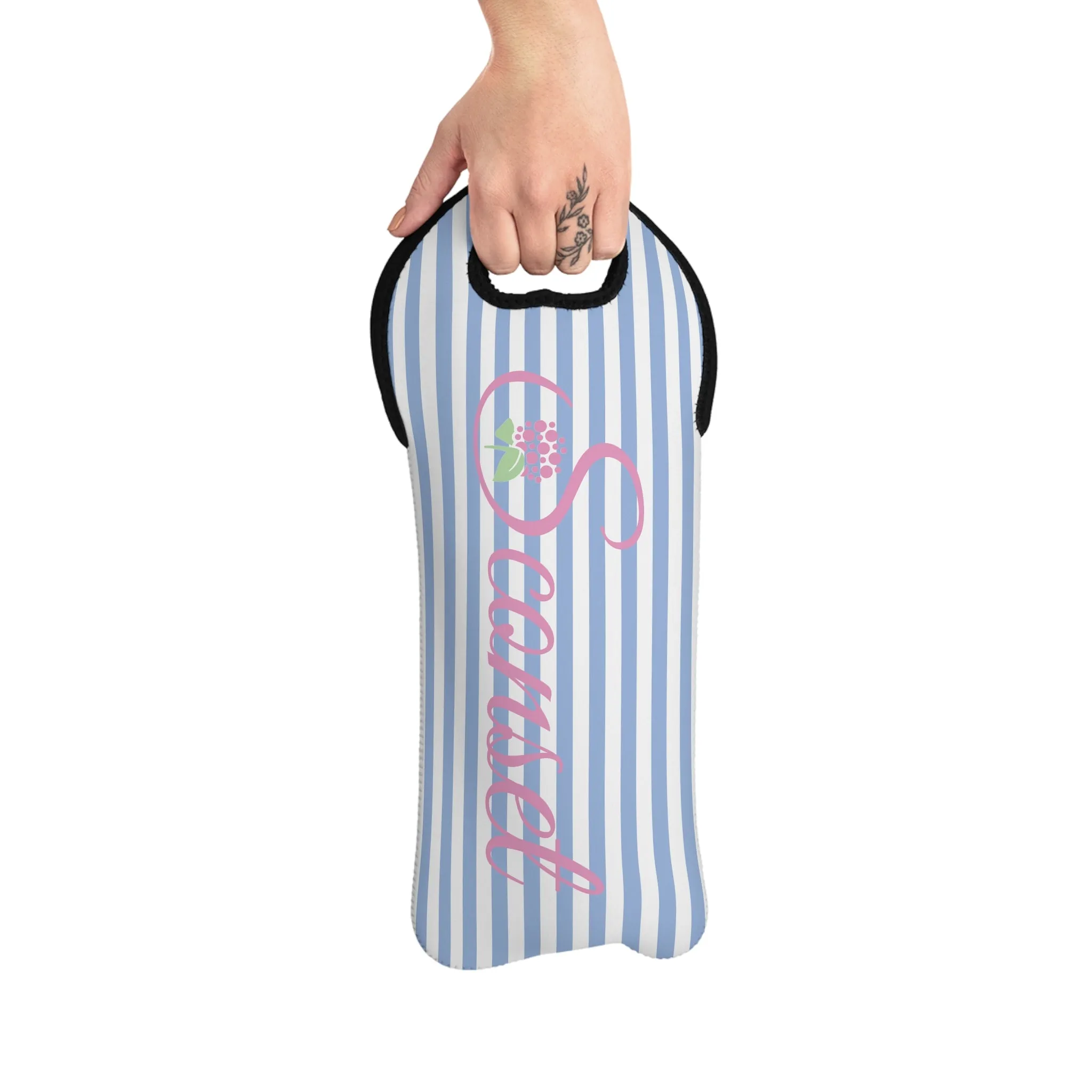 Sconset Blue and White Stripe Wine Tote Bag