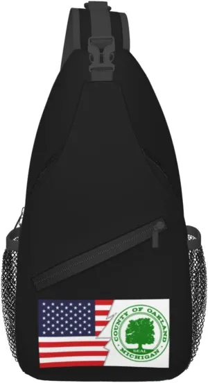 Seal Of Oakland County, Michigan And America Crossbody Bags For Women Men Chest Backpack Gym Shoulder Bag Travel Outdoor Sports Casual Crossbody Bags