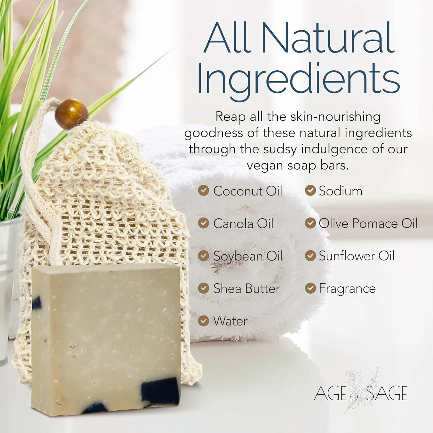 Self tanner of Sage Natural Soap Bar w/Sisal Bag, Vegan Artisan Soap Bar Set for Men, Body Soap in Bar Soap Pouch, Natural Bath Soaps w/Essential Oils, 4 Plain Body Soap Bars, Dead Sea Scrub