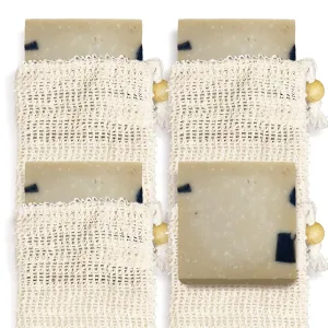 Self tanner of Sage Natural Soap Bar w/Sisal Bag, Vegan Artisan Soap Bar Set for Men, Body Soap in Bar Soap Pouch, Natural Bath Soaps w/Essential Oils, 4 Plain Body Soap Bars, Dead Sea Scrub