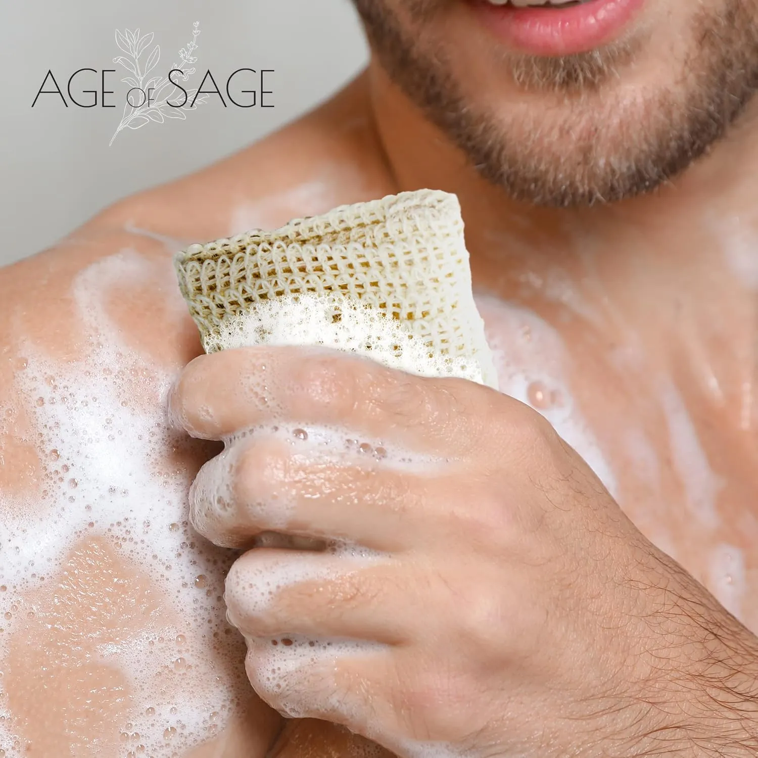 Self tanner of Sage Natural Soap Bar w/Sisal Bag, Vegan Artisan Soap Bar Set for Men, Body Soap in Bar Soap Pouch, Natural Bath Soaps w/Essential Oils, 4 Plain Body Soap Bars, Dead Sea Scrub