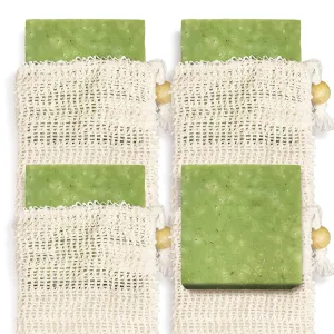 self-tanners Natural Soap Bar w/Sisal Bag, Vegan Artisan Soap Bar Set for Women, Body Soap in Bar Soap Pouch, Natural Bath Soaps w/Essential Oils, 4 Plain Body Soap Bars, Jasmine Lime
