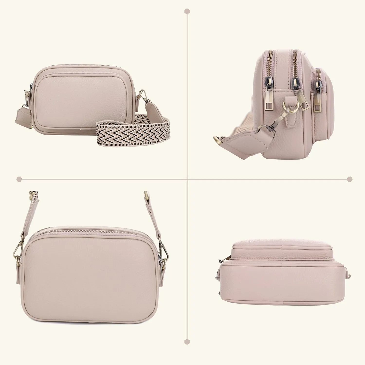 SG SUGU Small Crossbody Bag for Women, Triple Compartment Shoulder Handbags with Adjustable Strap, Camera Purse for Everyday