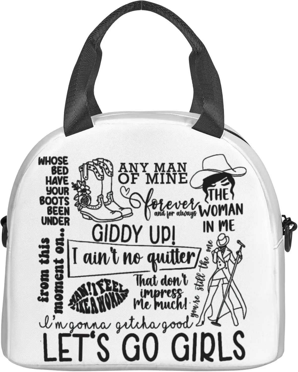 Shania Music Twain Men Women Lunch Bag Insulated Reusable Handheld Crossbody Portable Lunch Box Adult Lunch Box Suitable For Office Work Travel, Black