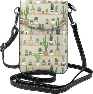 Shelf Cactus Potted Plant Small Crossbody Bags for Women Travel Cell Phone Pouch PU Leather Cross Body Bag Adjustable Shoulder Strap Phone Purses Lightweight Wallet Purse with Credit Card Slots