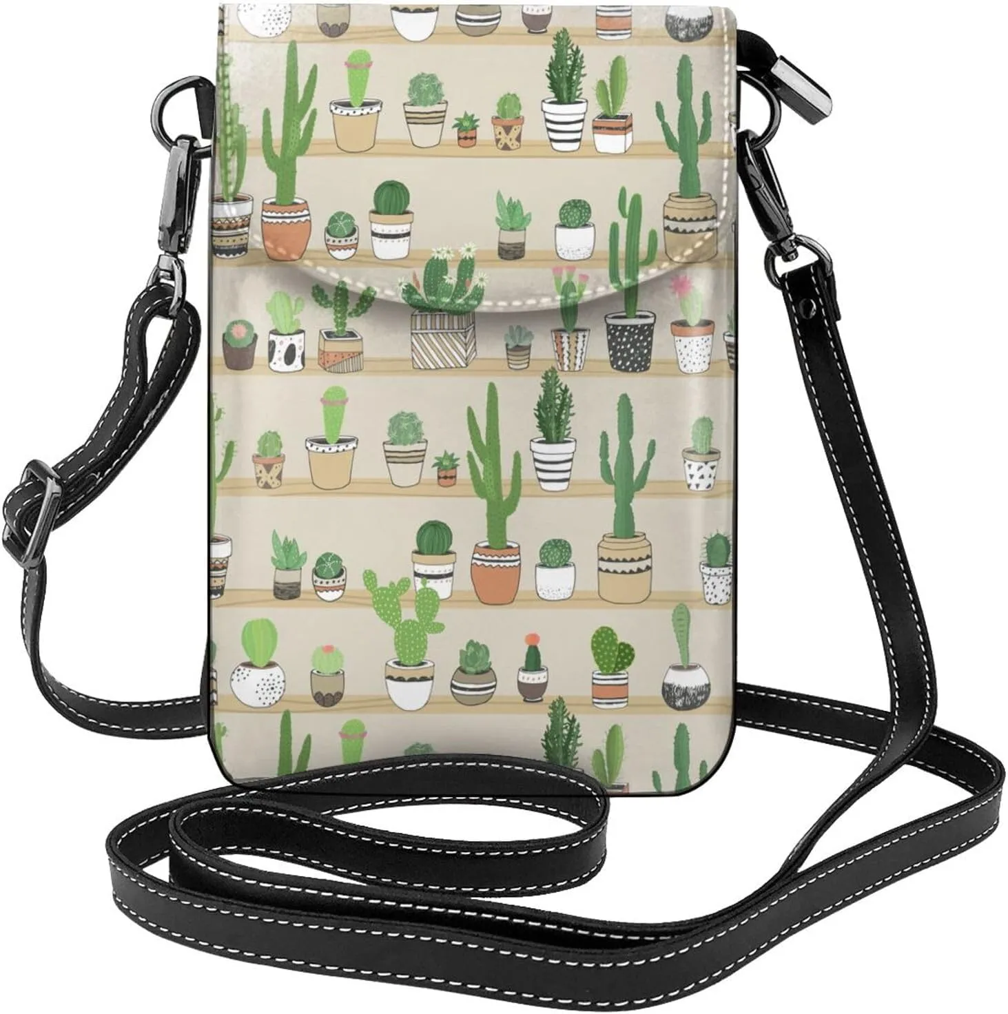 Shelf Cactus Potted Plant Small Crossbody Bags for Women Travel Cell Phone Pouch PU Leather Cross Body Bag Adjustable Shoulder Strap Phone Purses Lightweight Wallet Purse with Credit Card Slots