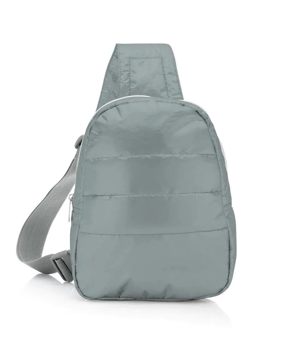 Shimmer Gray Puffer Crossbody Backpack