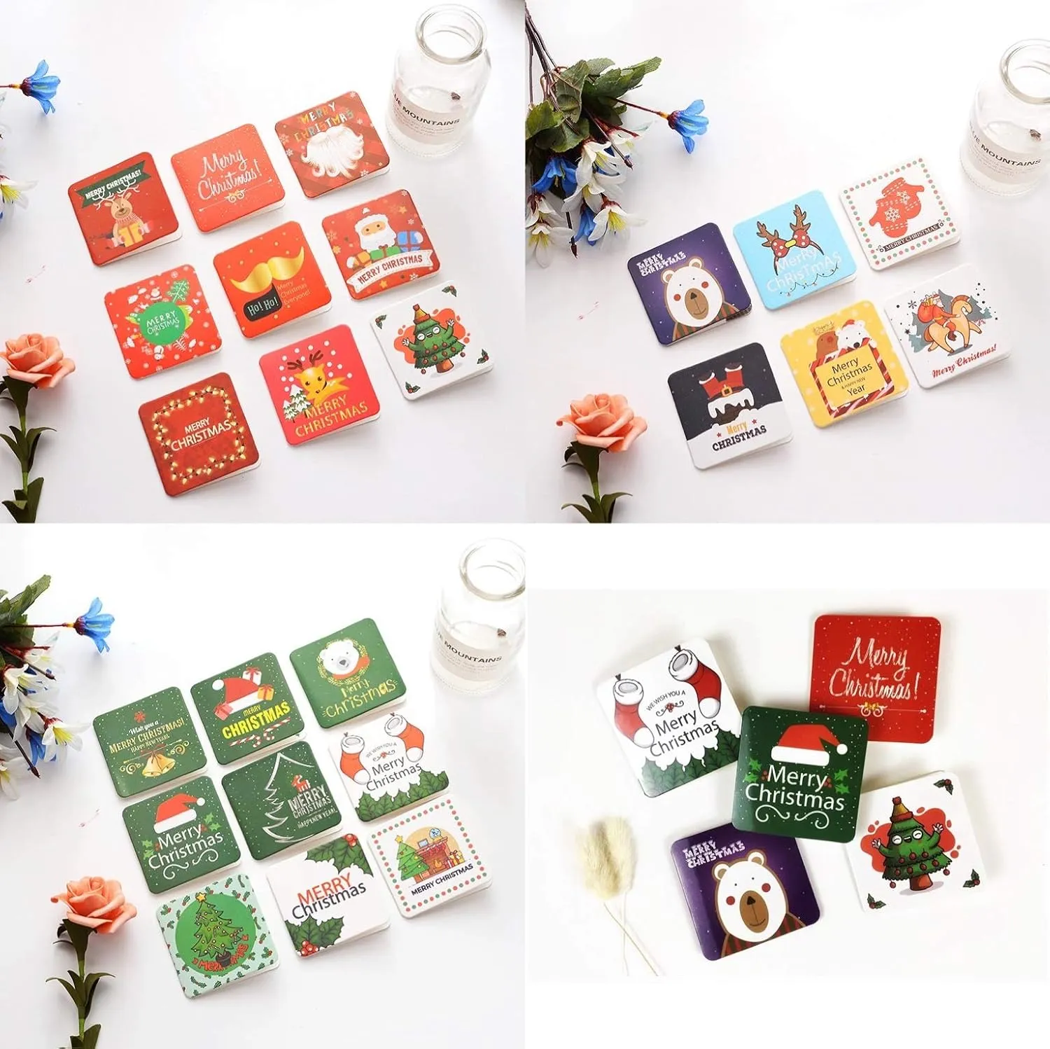 SHIPKEY 12 Pack Christmas Gift Bags, Santa Bags with Tissue Paper and Greeting Cards Christmas Treat Bags Assorted Sizes