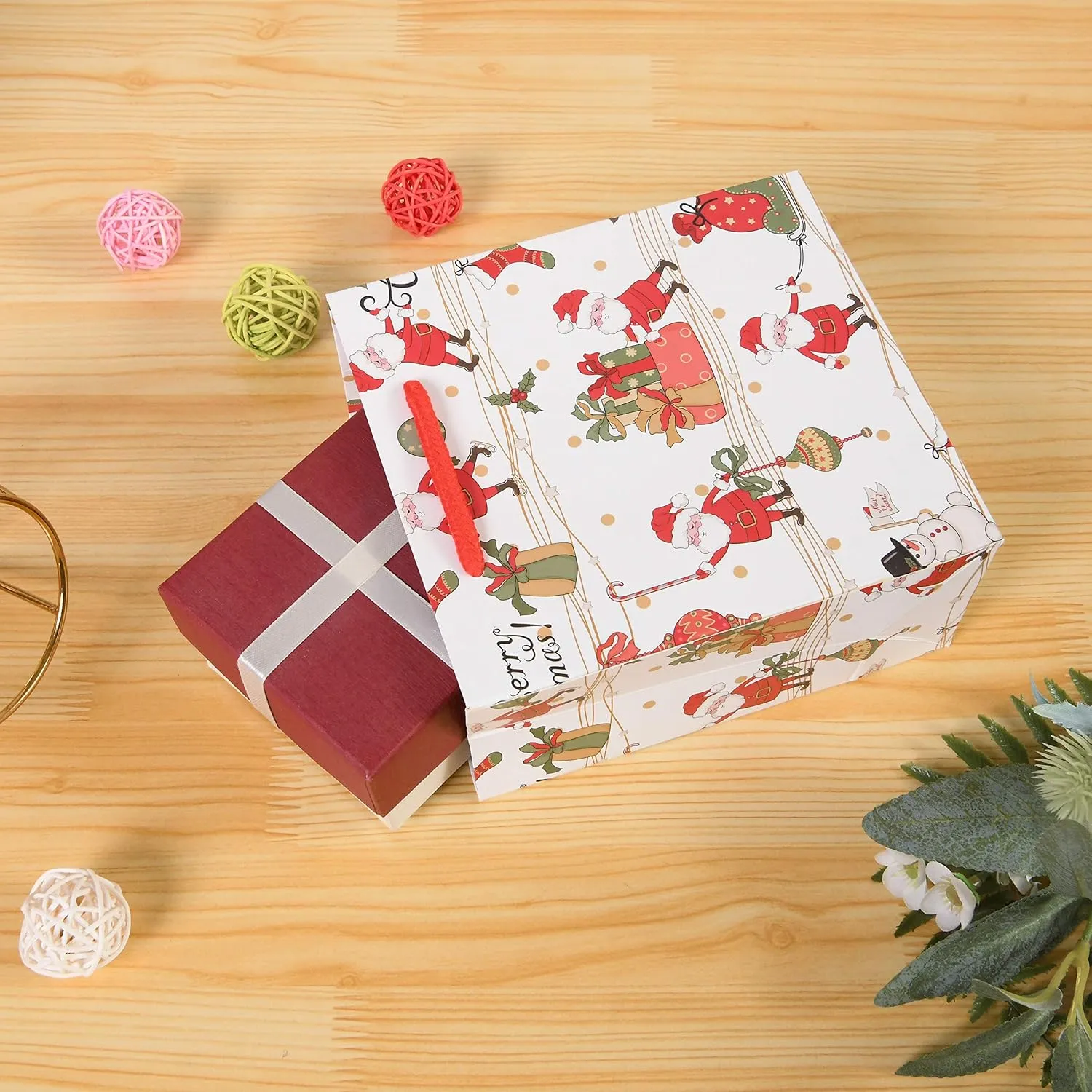 SHIPKEY 12 Pack Christmas Gift Bags, Santa Bags with Tissue Paper and Greeting Cards Christmas Treat Bags Assorted Sizes
