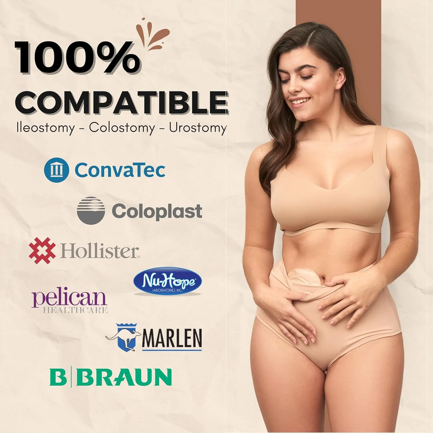 SIIL Ostomy Bag Covers, Underwear for Women for Stoma Bag Covers, Stoma Slips for ostomy bags XS-XXL Made in Europe (Beige)