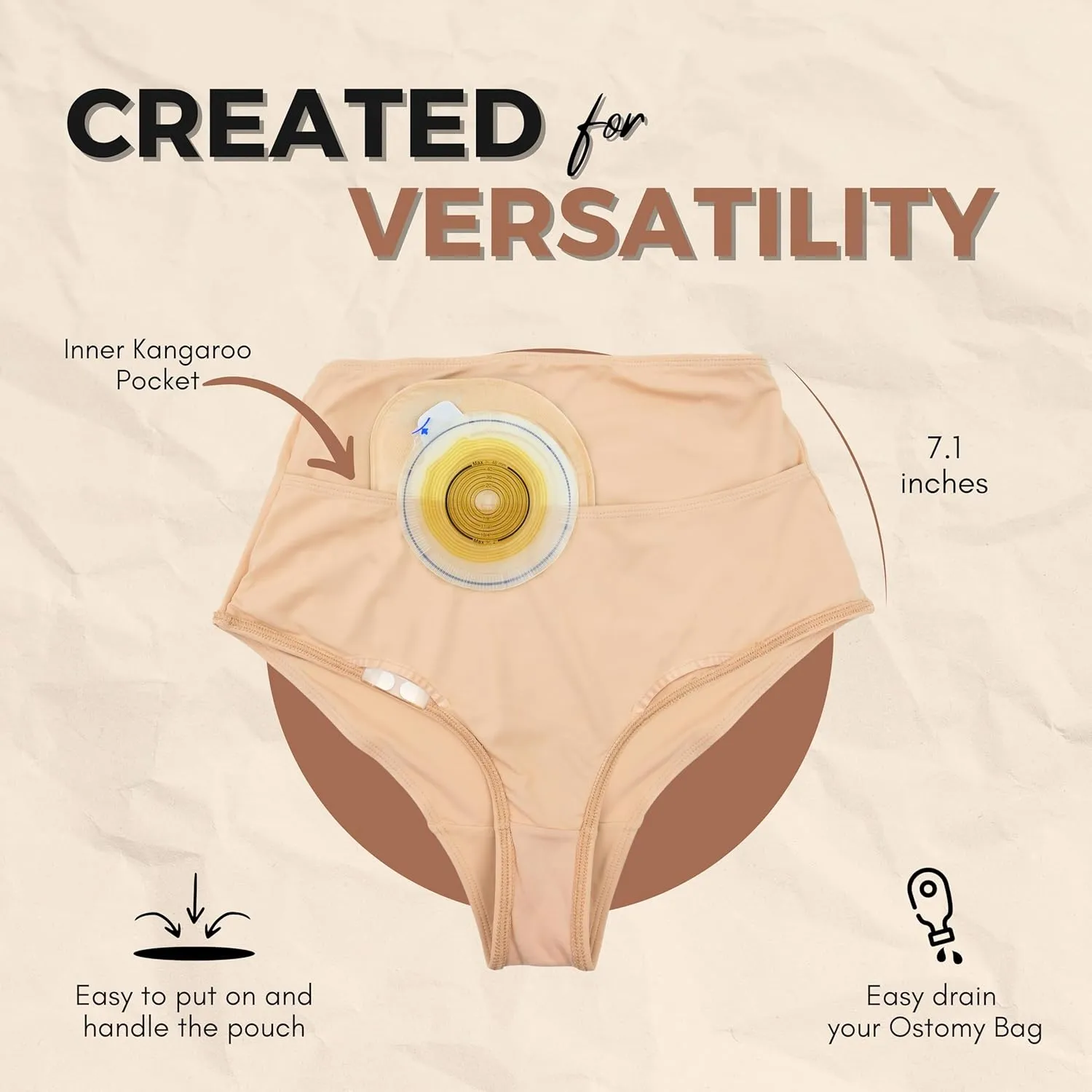 SIIL Ostomy Bag Covers, Underwear for Women for Stoma Bag Covers, Stoma Slips for ostomy bags XS-XXL Made in Europe (Beige)