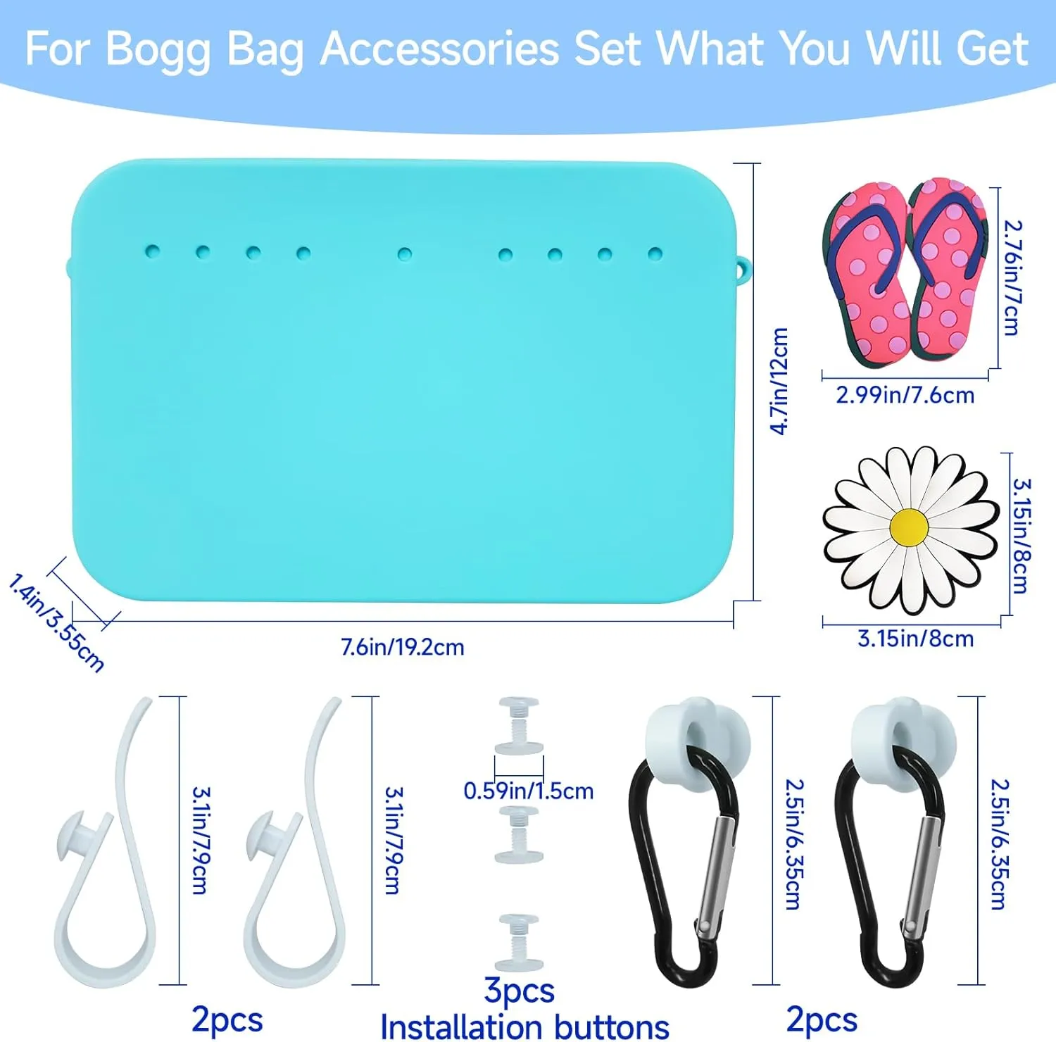 Silicone Phone Holder for Bogg Bag Accessories Inserts,Daisy Slipper Charms for Bogg Beach Bag Accessories,Bogg Organizer Wallet Pouch with Zipper,4pcs Hooks Clips Set for Simply Modern Bag (Blue)