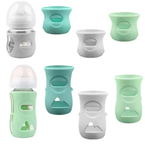 Silicone Sleeves for Avent Glass Natural Baby Bottle,6 Pack Bottles Shatter Proof Bottle Covers,Anti Flow Holder Compatible Baby Bottle 4 oz & 8 oz,BPA Free(Grey Blue Green)