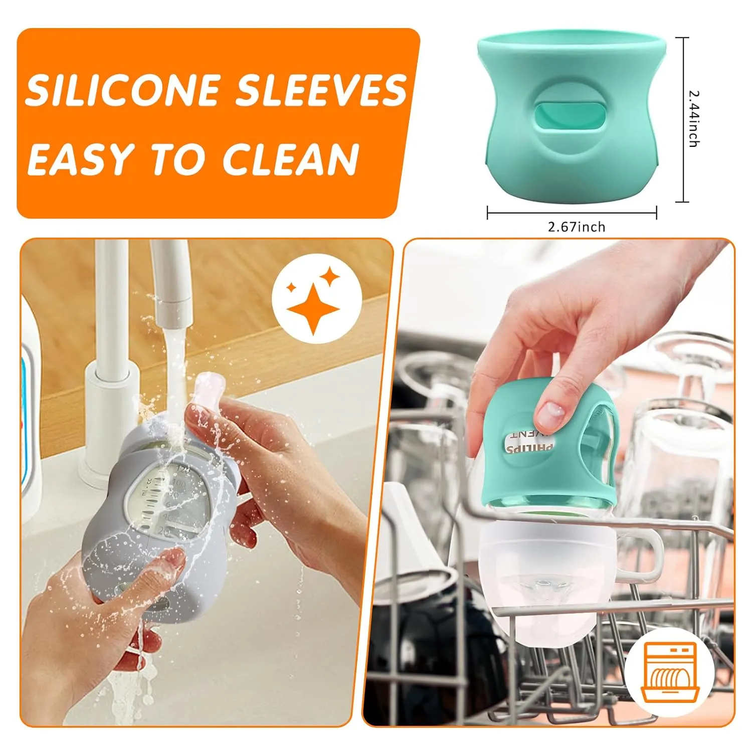 Silicone Sleeves for Avent Glass Natural Baby Bottle,6 Pack Bottles Shatter Proof Bottle Covers,Anti Flow Holder Compatible Baby Bottle 4 oz & 8 oz,BPA Free(Grey Blue Green)