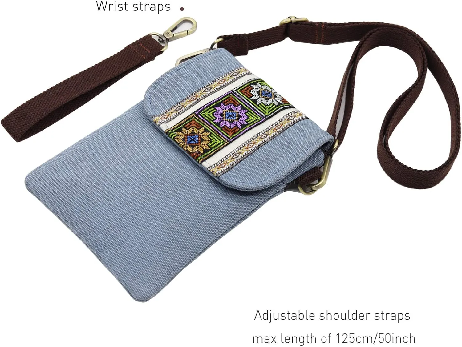 SILKAREA Vintage Embroidered Canvas Flip Small Crossbody Bag Cell Phone Pouch for Women Wristlet Wallet Bag Coin Purse