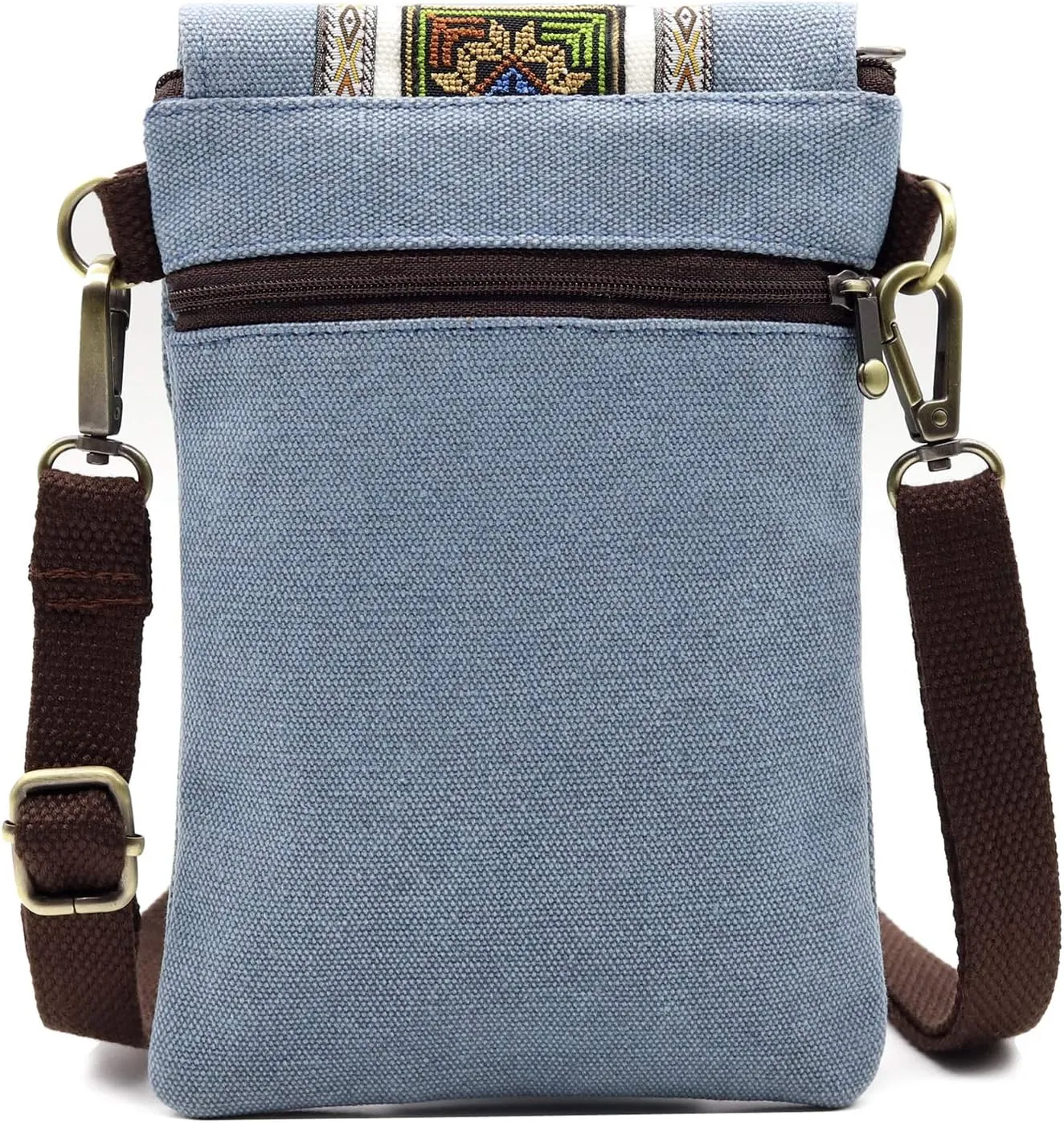 SILKAREA Vintage Embroidered Canvas Flip Small Crossbody Bag Cell Phone Pouch for Women Wristlet Wallet Bag Coin Purse
