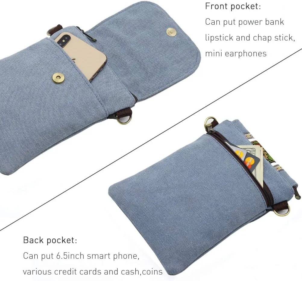 SILKAREA Vintage Embroidered Canvas Flip Small Crossbody Bag Cell Phone Pouch for Women Wristlet Wallet Bag Coin Purse