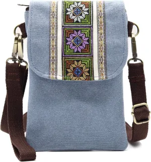 SILKAREA Vintage Embroidered Canvas Flip Small Crossbody Bag Cell Phone Pouch for Women Wristlet Wallet Bag Coin Purse