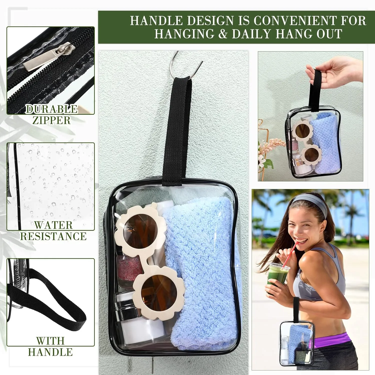 Silkfly Clear Toiletry Bag PVC Travel Cosmetic Bag with Handle Strap Makeup Pouch with Zipper Summer Vacation Salon Graduation Gift End of the Year Gifts(Black,24 Pack)