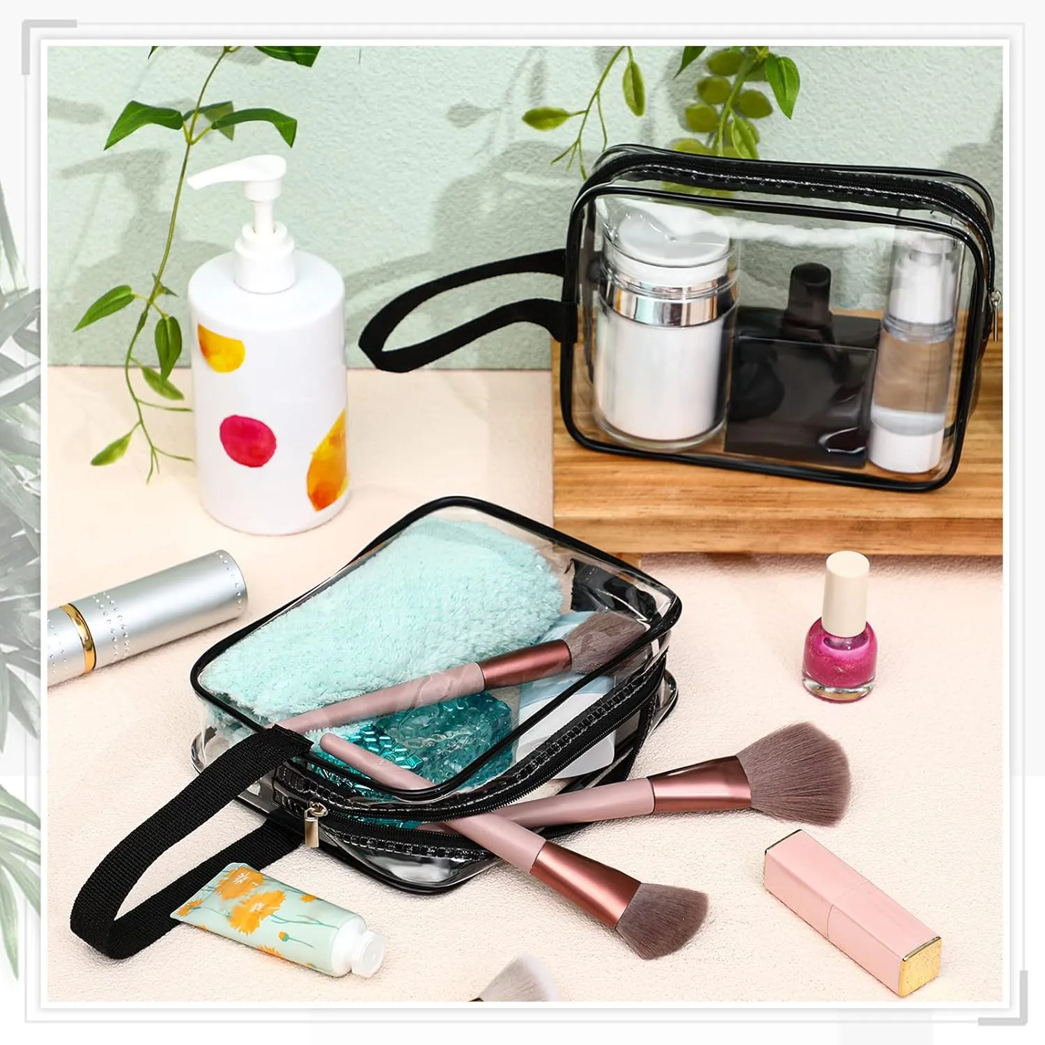Silkfly Clear Toiletry Bag PVC Travel Cosmetic Bag with Handle Strap Makeup Pouch with Zipper Summer Vacation Salon Graduation Gift End of the Year Gifts(Black,24 Pack)