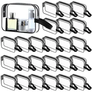 Silkfly Clear Toiletry Bag PVC Travel Cosmetic Bag with Handle Strap Makeup Pouch with Zipper Summer Vacation Salon Graduation Gift End of the Year Gifts(Black,24 Pack)