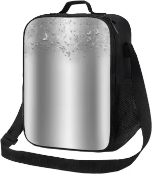 Silver Shimmer Sparkle Flutter Butterfly Lunch Tote Bag With Adjustable Shoulder Strap - Lunch Bag With Pockets For Work, Study And Picnic (10.5 X 8 X 4.5 Inches)