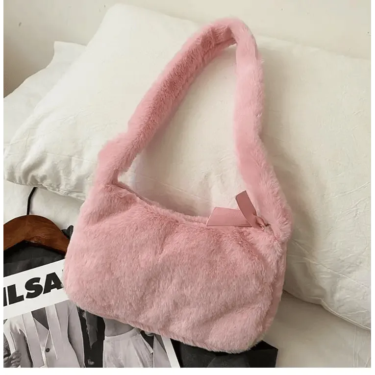 Simple And Stylish Women Soft Plush Winter Furry Shoulder Bags For Ladies And Girls Designer Clutch Handbag For Female