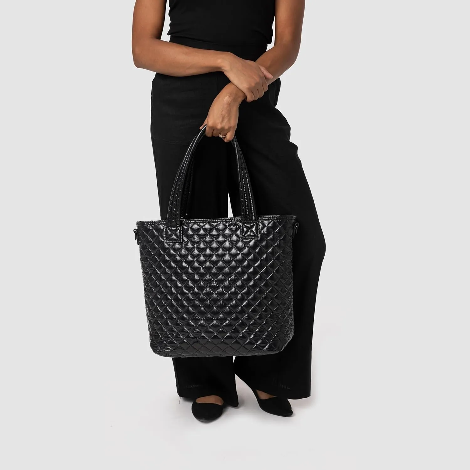 Simple Modern Quilted Tote Bag for Women | Medium Size w/Compartments & Laptop Sleeve | Adjustable Strap | Zipper Top