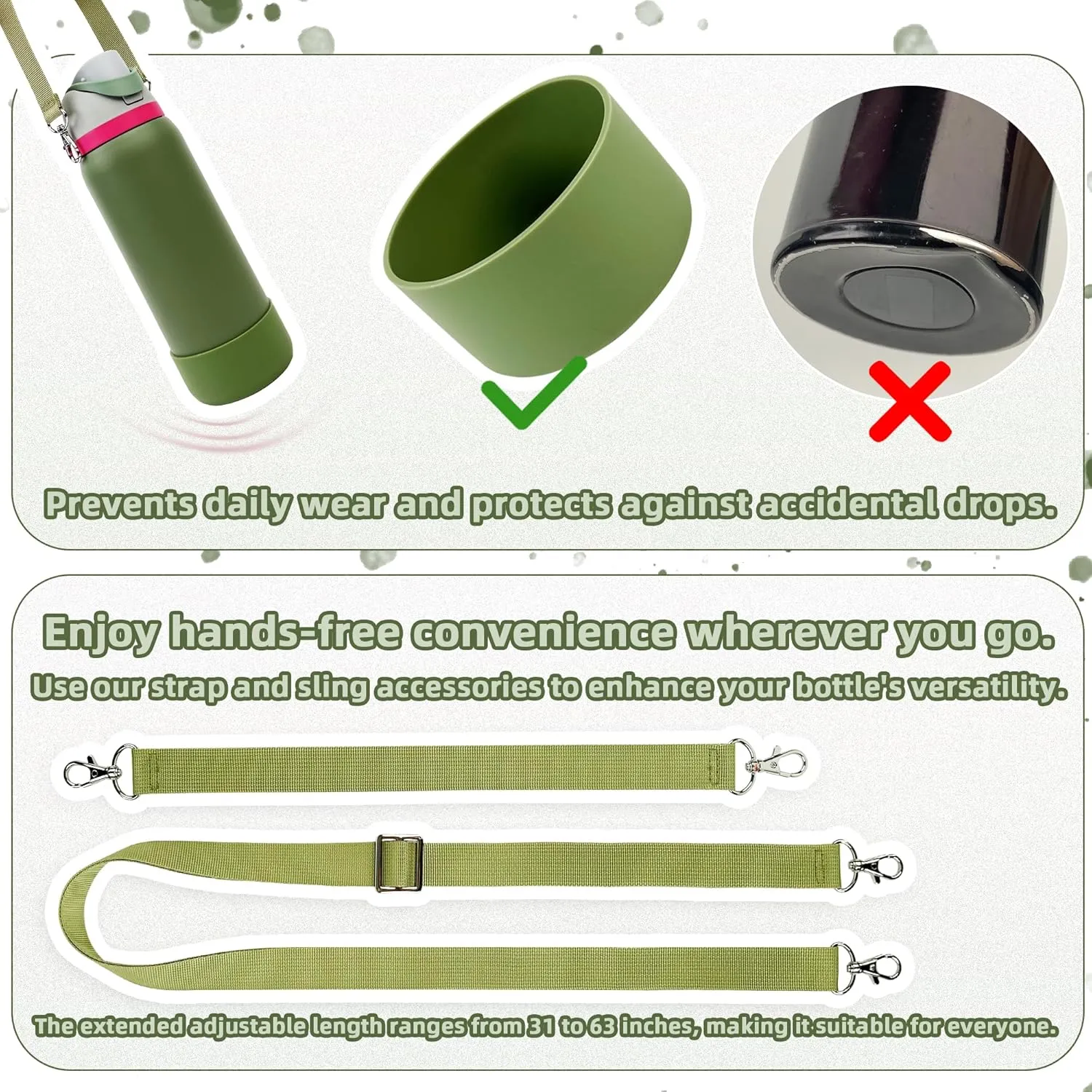 SITKOL Silicone Boot Set for Owala Water Bottle - 32 oz, Fits Owala Tumbler & FreeSip, Non-Slip Sleeve, Shoulder & Handle Strap, Perfect for Sports, Travel & Hiking